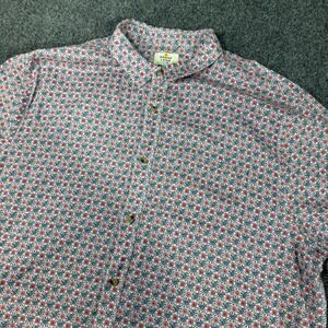 Marine Layer Mens XXL Short Sleeve Button Down Shirt Geometric Floral Blue Coral